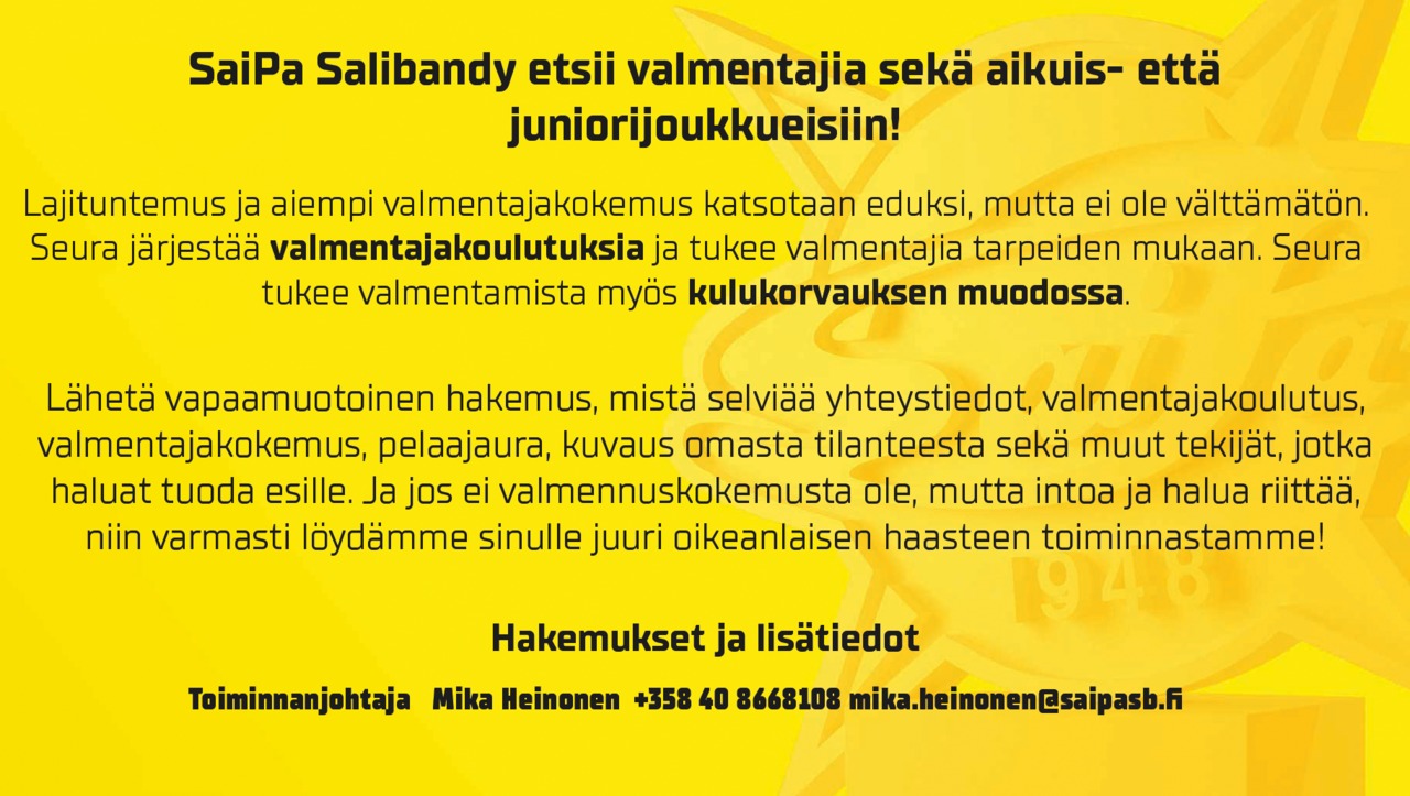 SaiPa salibandy etsii valmentajia sekä aikuis- että juniorijoukkueisiin