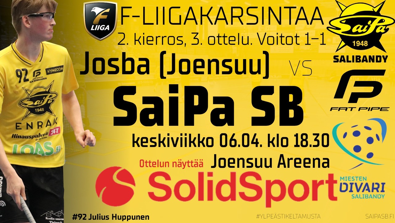 F-liigakarsinnat jatkuivat. 3. Josba-SaiPa SB peli  Joensuussa päättyi 4-2 tappioon